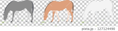 Vector illustration set of horses grazing / simple flat style 127124490