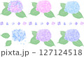 紫陽花のあしらいイラストセット/梅雨の花の素材/シンプルなフラットスタイル	 127124518