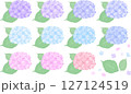 紫陽花のあしらいイラストセット/梅雨の花の素材/シンプルなフラットスタイル 127124519