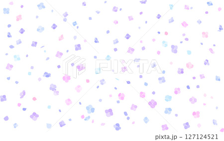 紫陽花の背景/不揃い花びらのシャワー/梅雨の花の素材/シンプルなフラットスタイル 127124521