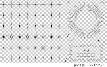 キラキラのあしらいとサンバーストのフレームセット/シンプルな線画スタイル キラキラのあしらいとサンバーストのフレームセット/シンプルな線画スタイル 127124523