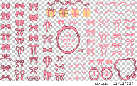 平面手繪緞帶套裝/可愛卡通風格萬用裝飾插畫 127124524