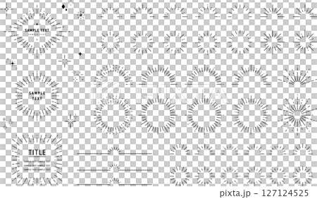 閃光和旭日裝飾和框架套裝/簡單的線條藝術風格 127124525