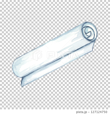 Tilted scroll or blueprint painted in cool gray tones as a watercolor clipart. Can be placed in architecture blogs, engineering flyers, or building permit document templates Tilted scroll or blueprint painted in cool gray tones as a watercolor clipart. Can be placed in architecture blogs, engineering flyers, or building permit document templates 127124750