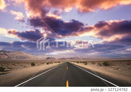 road lines in death valley, california, usa road lines in death valley, california, usa 127124782