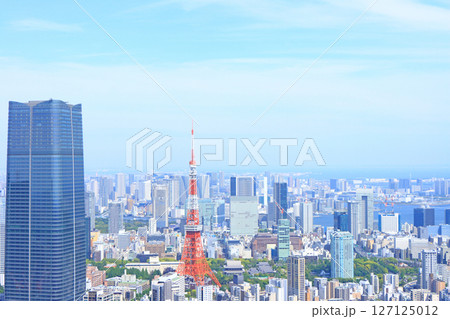 東京都港区、東京タワーと麻布台ヒルズ森JPタワーの風景 東京都港区、東京タワーと麻布台ヒルズ森JPタワーの風景 127125012