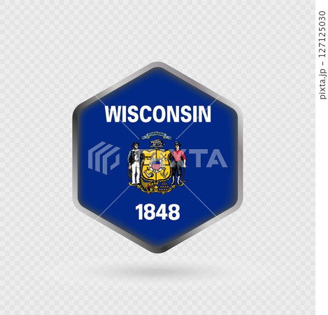 Wisconsin State Flag Icon in Hexagon Shape. Wisconsin State Flag Icon in Hexagon Shape. 127125030