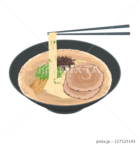 豚骨ラーメンの箸上げイラスト 127125145