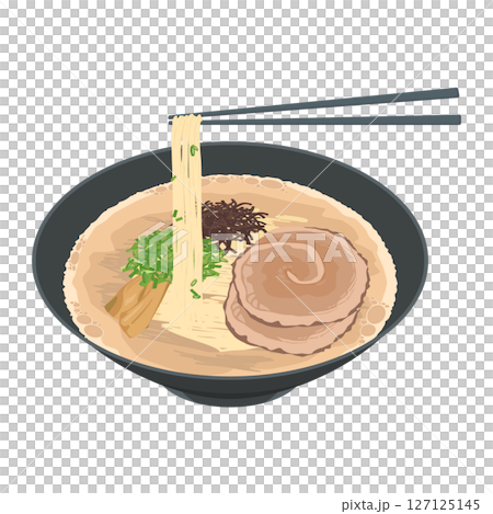 豚骨ラーメンの箸上げイラスト 127125145