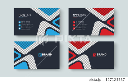 Professional creative and abstract business card design template. Template design for business card, visiting card, identity card, contact, branding, stationery, blue, red and black color. Professional creative and abstract business card design template. Template design for business card, visiting card, identity card, contact, branding, stationery, blue, red and black color. 127125387