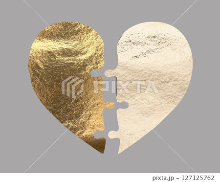 Golden heart puzzle piece symbolizing love, unity, and connection. Represents the perfect fit in a Golden heart puzzle piece symbolizing love, unity, and connection. Represents the perfect fit in a 127125762