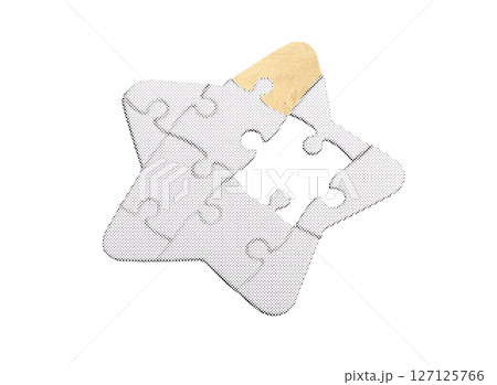 Golden star puzzle piece symbolizing achievement, success, and recognition. Represents completion 127125766