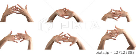 Hand with fingers intertwined in a delicate, elegant gesture, symbolizing balance and coordination. Hand with fingers intertwined in a delicate, elegant gesture, symbolizing balance and coordination. 127125888