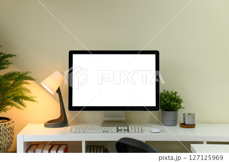 Home office workspace, Empty screen display computer 127125969