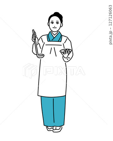 割烹着を着た小料理屋の女性女将のイラスト 127126063