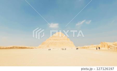 Tourists visiting the majestic step pyramid of djoser in saqqara, egypt Tourists visiting the majestic step pyramid of djoser in saqqara, egypt 127126197