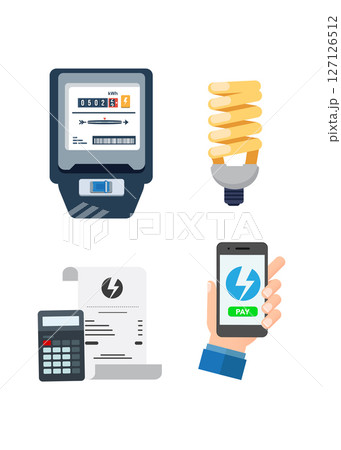 Energy bills. Man paying utilities. Concept of invoice and electricity meter. Energy bills. Man paying utilities. Concept of invoice and electricity meter. 127126512