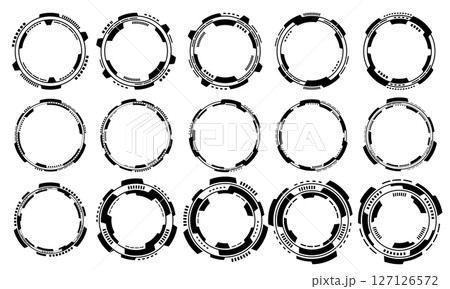 Set of sci fi black circle user interface elements technology futuristic design modern creative on white background vector Set of sci fi black circle user interface elements technology futuristic design modern creative on white background vector 127126572