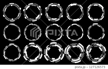Set of sci fi white circle user interface elements technology futuristic design modern creative on black background vector 127126573