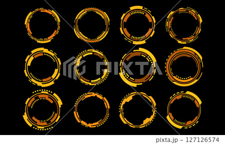Set of sci fi yellow circle user interface elements technology futuristic design modern creative on black background vector 127126574