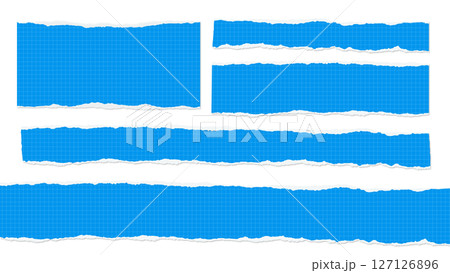 破れたメモ紙の青いベースセット　影つき　背景透過 127126896