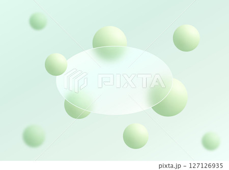 Background with transparent oval partition and floating spheres in glass morphism style. Website landing page template. Background with transparent oval partition and floating spheres in glass morphism style. Website landing page template. 127126935