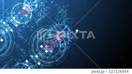 Abstract background. Scientific and technological concept with the use of technical elements formed in the shape of a circle. Vector 127126954