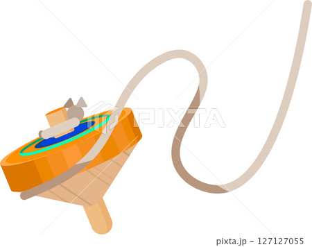 投げられて回転するコマと紐 投げられて回転するコマと紐 127127055