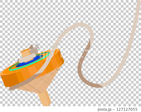 投げられて回転するコマと紐 投げられて回転するコマと紐 127127055