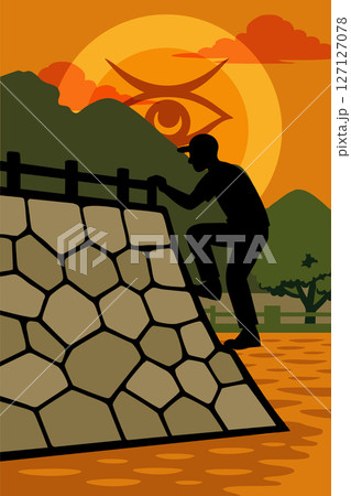 お天道様は見ている　文化遺産などの塀に許可なく登る行為 127127078