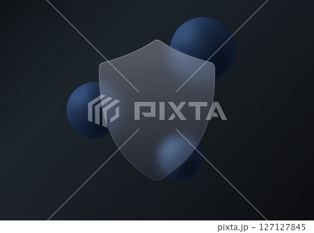 Dark blue cyber defense shield in glass morphism style. Dark blue cyber defense shield in glass morphism style. 127127845