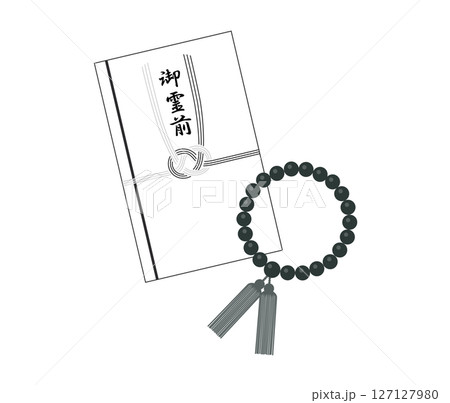 数珠と香典袋のイラストです。 127127980