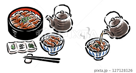 ひつまぶし 筆タッチ手描きイラスト ひつまぶし 筆タッチ手描きイラスト 127128126