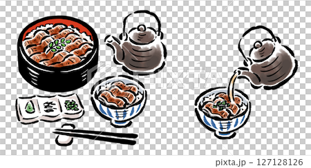 ひつまぶし 筆タッチ手描きイラスト ひつまぶし 筆タッチ手描きイラスト 127128126