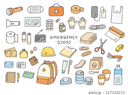防災グッズの手描きイラストセット(カラー) 防災グッズの手描きイラストセット(カラー) 127128213