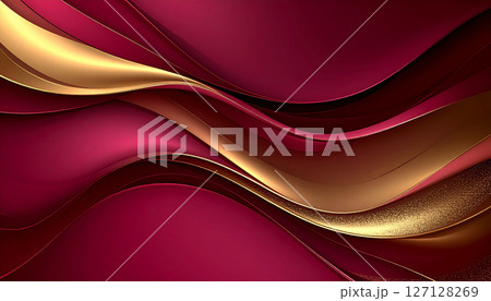 艶やかな赤と金の立体ラインが交錯するアブストラクト背景 艶やかな赤と金の立体ラインが交錯するアブストラクト背景 127128269