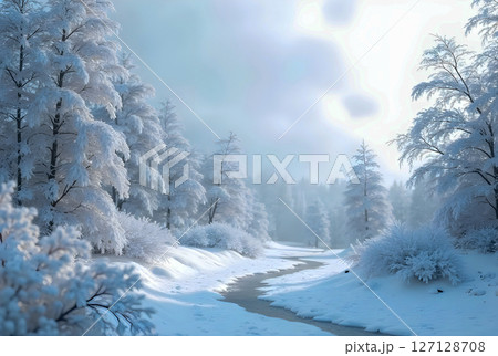 snow covered trees 127128708