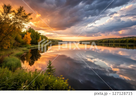 sunset over the river sunset over the river 127128715