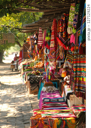 Colourful outdoor market on a sunny day. 127129224