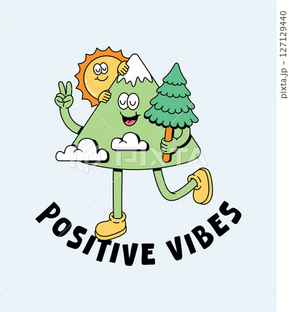 cute mountain retro cartoon illustration 127129440