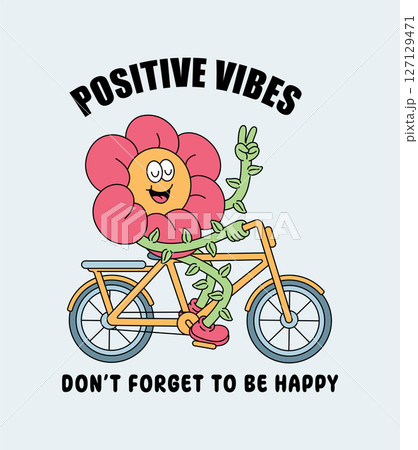 flower riding a bike retro cartoon illustration 127129471