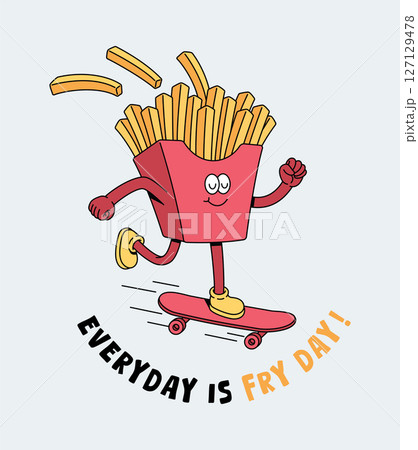 French fries skateboard retro cute illustration French fries skateboard retro cute illustration 127129478