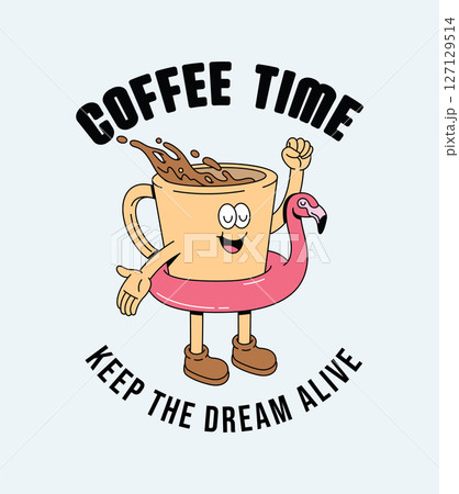 coffee flamingo float retro cartoon illustration coffee flamingo float retro cartoon illustration 127129514