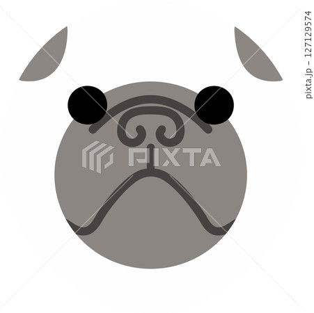 ムスっとしたパグ　丸いイラスト 127129574