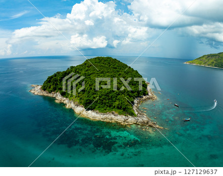 Aerial view landscape view sea beach in summer season at Phuket island Thailand. Aerial view landscape view sea beach in summer season at Phuket island Thailand. 127129637