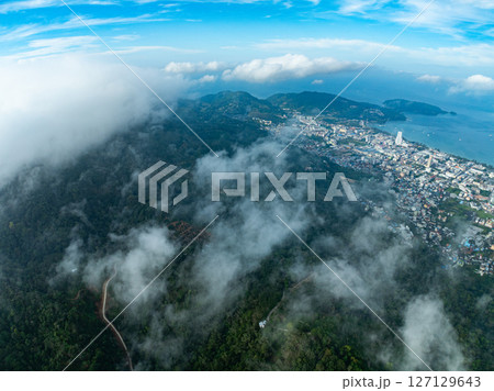High angle view mountains rainforest at Phuket island Thailand. High angle view mountains rainforest at Phuket island Thailand. 127129643