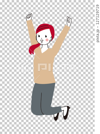 Woman jumping with arms raised Woman jumping with arms raised 127129719