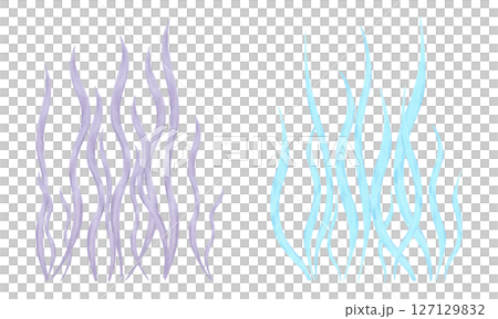 Blue, purple seaweed. Watercolor illustrations. Marine clipart of underwater plants. Hand drawn isolated art. Ocean flora plants. For marine theme, cosmetology, children's design, tourism projects. 127129832