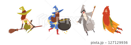 Bearded Man Wizard and Woman Witch Vector Set Bearded Man Wizard and Woman Witch Vector Set 127129936
