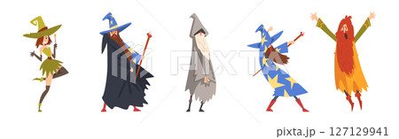Bearded Man Wizard and Woman Witch Vector Set 127129941